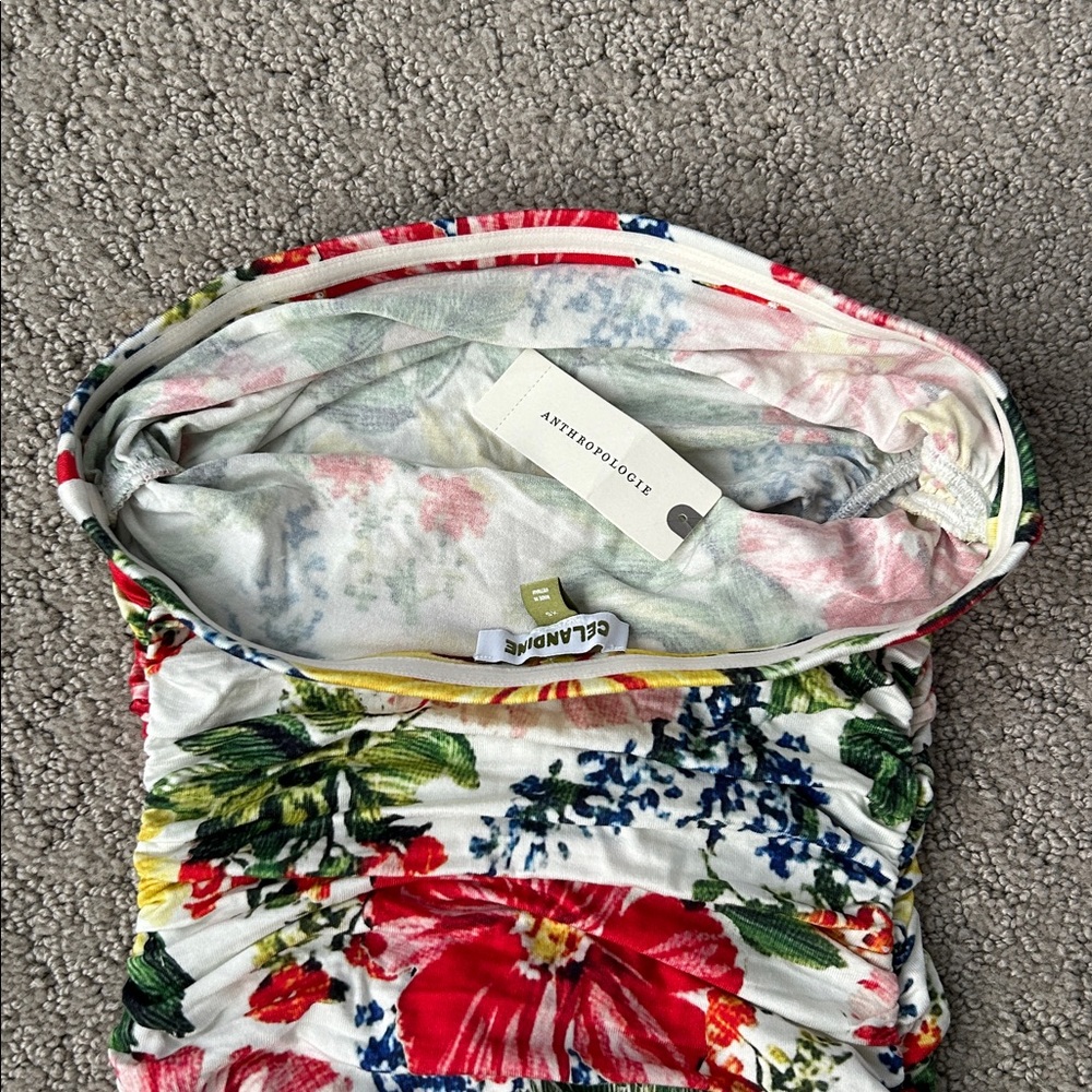 The Gabbie Strapless Ruched Tube Dress Celandine Botanical Floral Anthro XS NWT - Picture 12 of 12